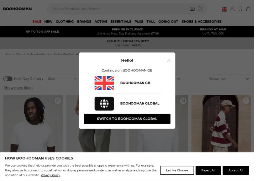 Schermata della pagina offerta di BoohooMan