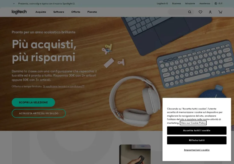 Schermata della pagina offerta di Logitech