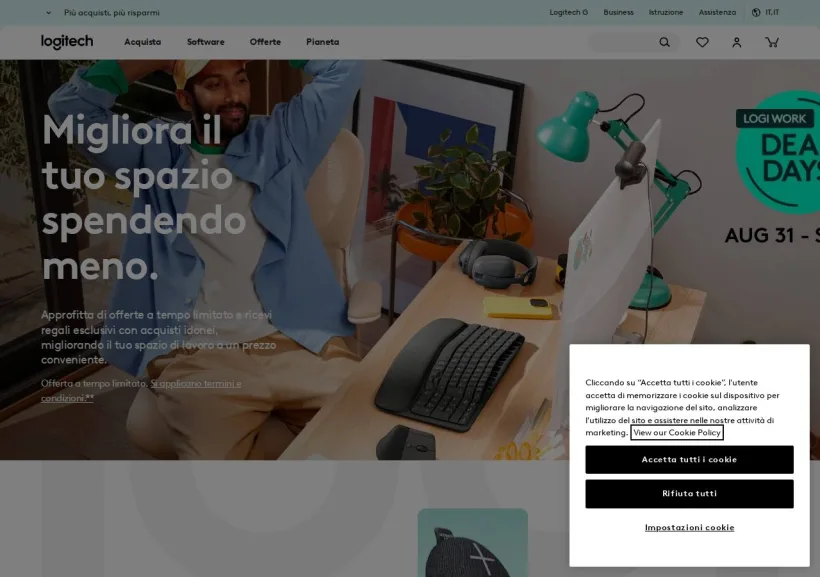 Schermata della pagina offerta di Logitech