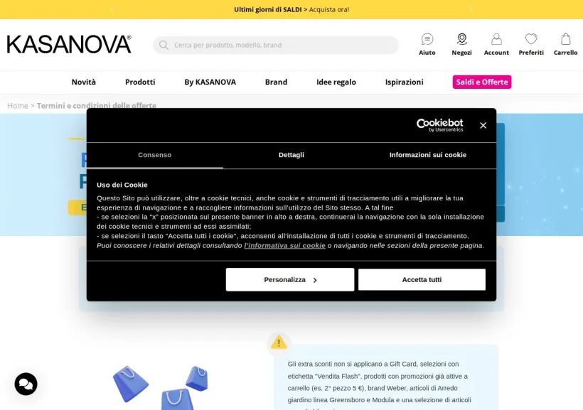 Schermata della pagina offerta di Kasanova