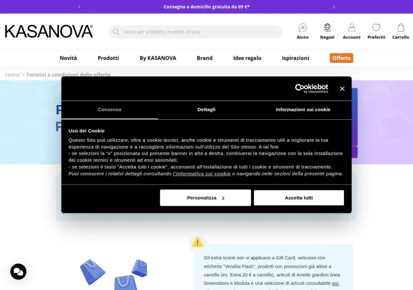 Schermata della pagina offerta di Kasanova