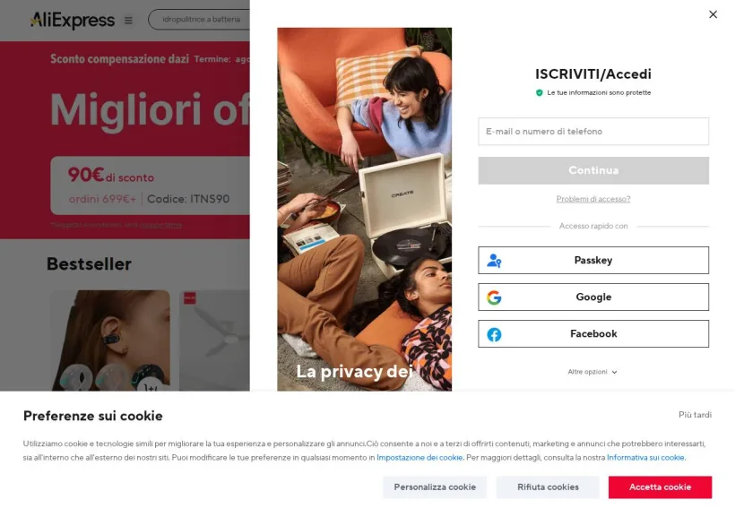 Schermata della pagina offerta di AliExpress