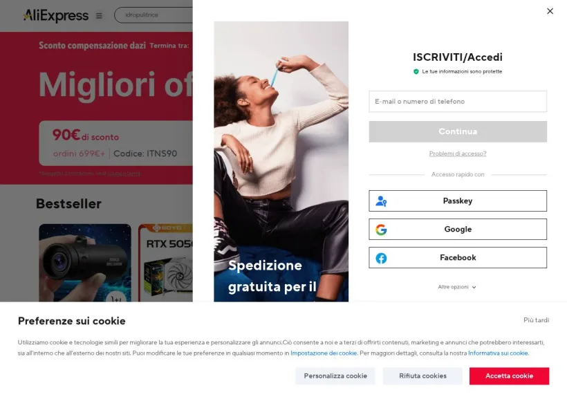 Schermata della pagina offerta di AliExpress