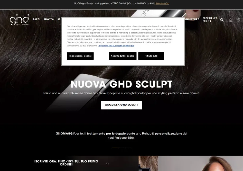 Schermata della pagina offerta di GHD