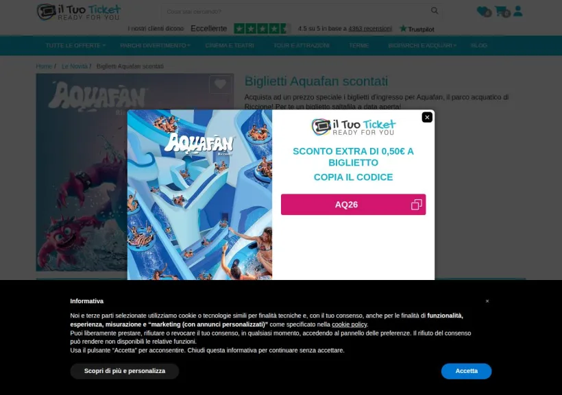 Schermata della pagina offerta di Iltuoticket