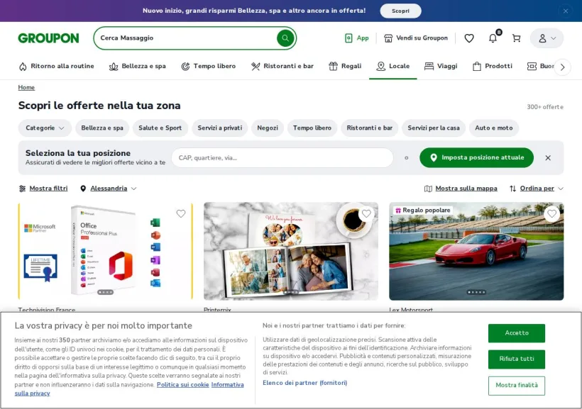 Schermata della pagina offerta di Groupon