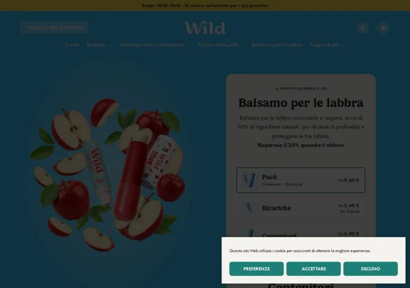 Schermata della pagina offerta di Wild