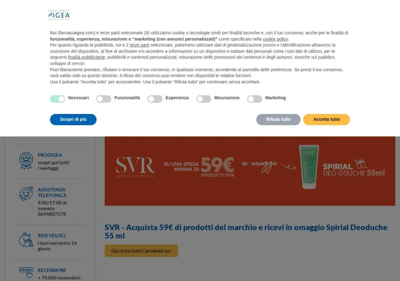 Schermata della pagina offerta di Farmacia Igea