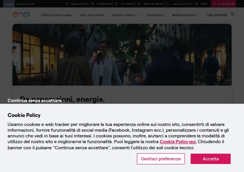 Schermata della pagina offerta di Enel Energia