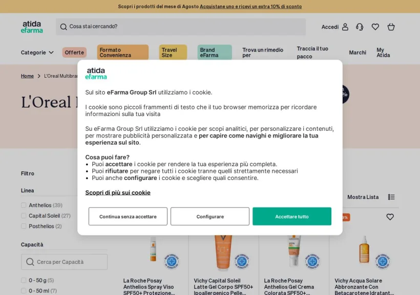 Schermata della pagina offerta di eFarma