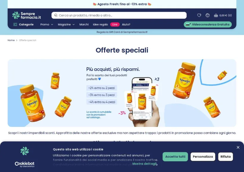 Schermata della pagina offerta di Semprefarmacia