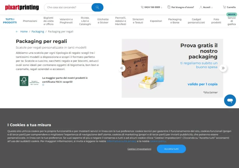 Schermata della pagina offerta di Pixartprinting