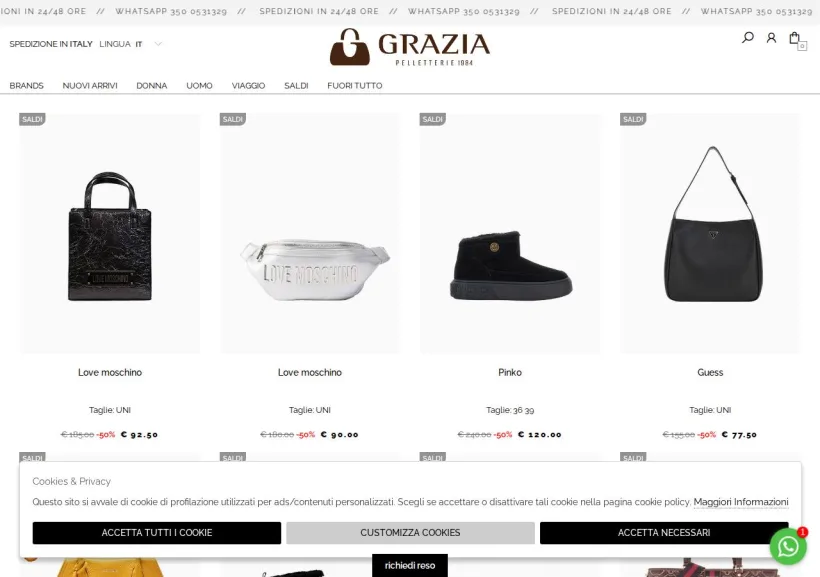 Schermata della pagina offerta di Grazia Pelletterie