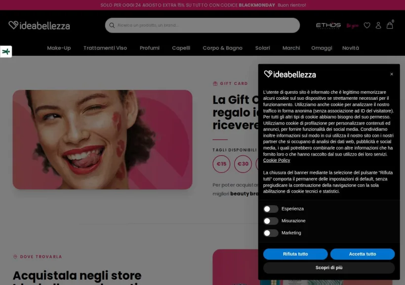 Schermata della pagina offerta di Ideabellezza