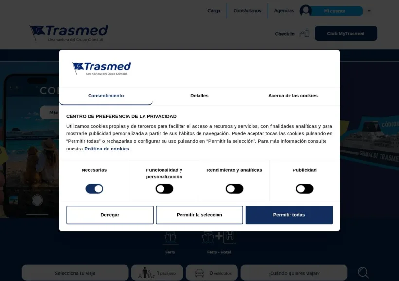 Schermata della pagina offerta di TRASMED