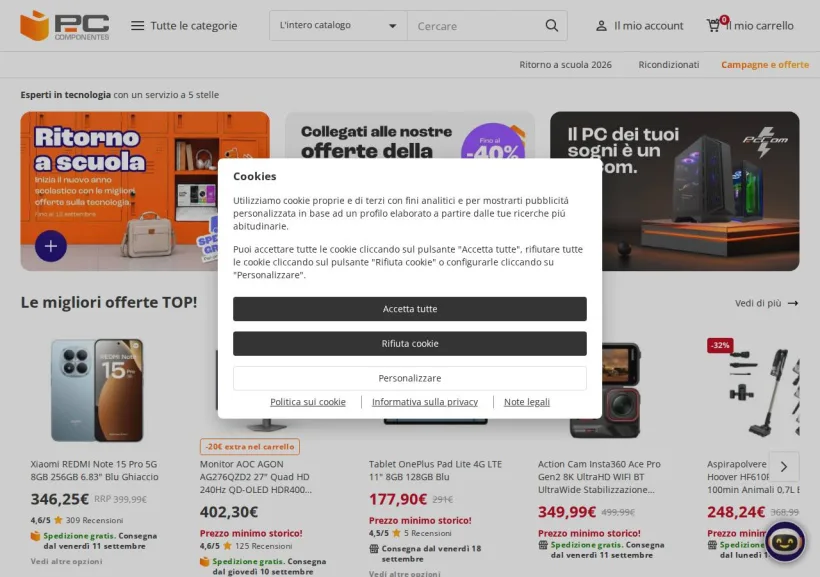 Schermata della pagina offerta di Pc Componentes
