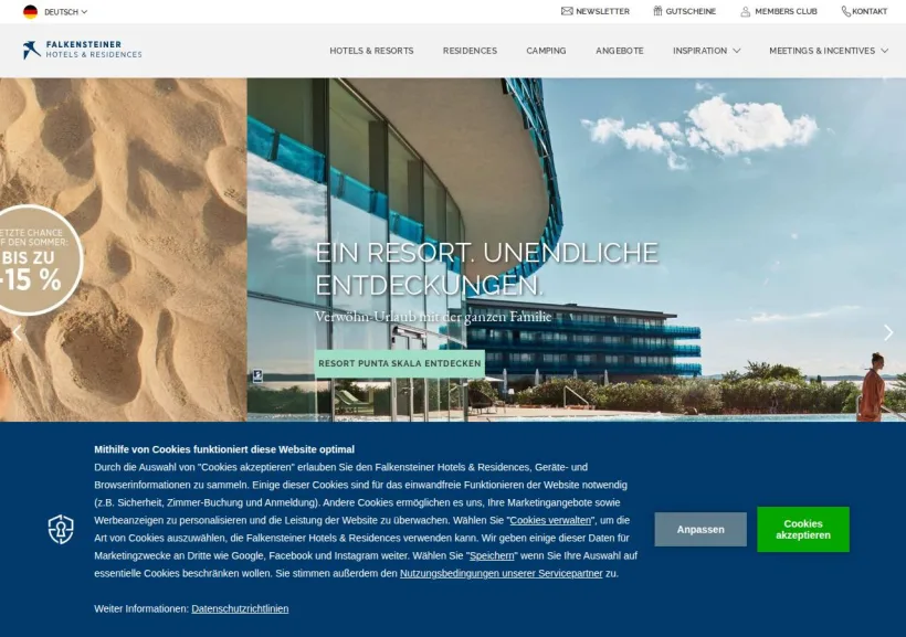 Schermata della pagina offerta di Falkensteiner