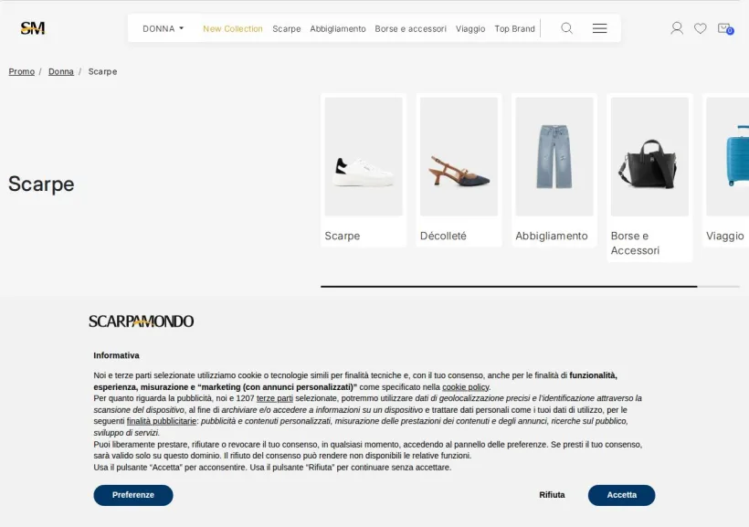 Schermata della pagina offerta di Scarpamondo