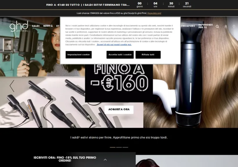 Schermata della pagina offerta di GHD