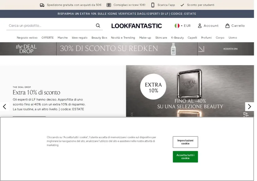 Schermata della pagina offerta di Look Fantastic