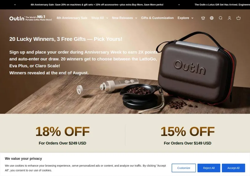 Schermata della pagina offerta di OutIn