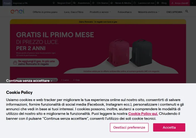 Schermata della pagina offerta di Enel Energia