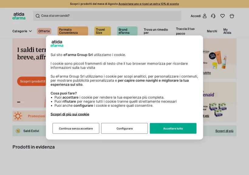 Schermata della pagina offerta di eFarma