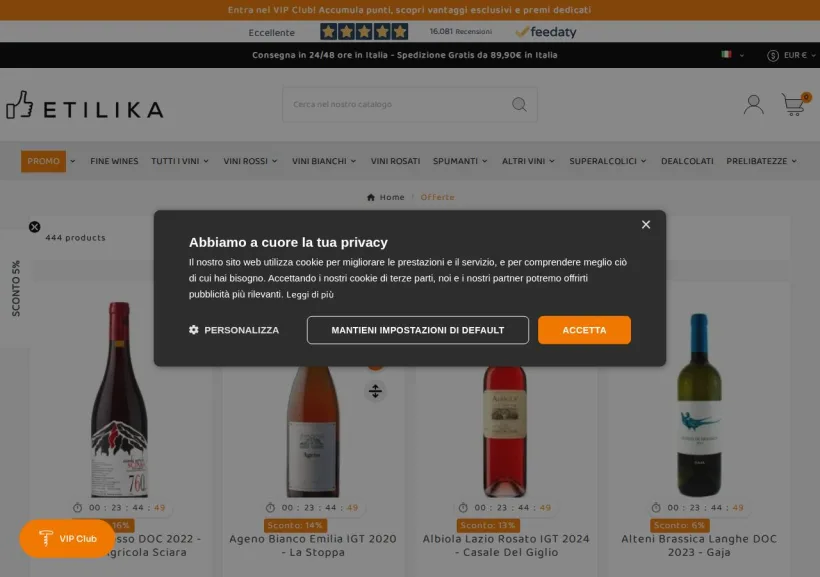 Schermata della pagina offerta di Etilika