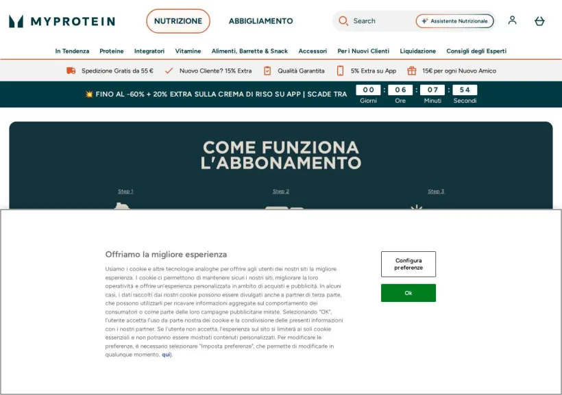 Schermata della pagina offerta di MyProtein
