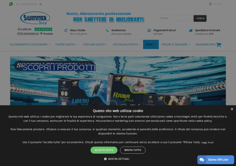 Schermata della pagina offerta di Swimmershop