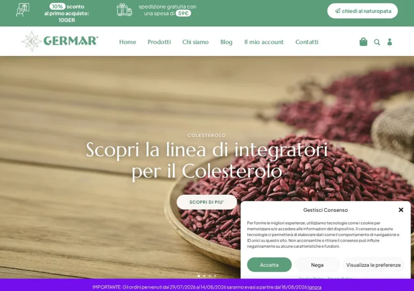 Schermata della pagina offerta di Erboristeria e Sanitaria Germar IT