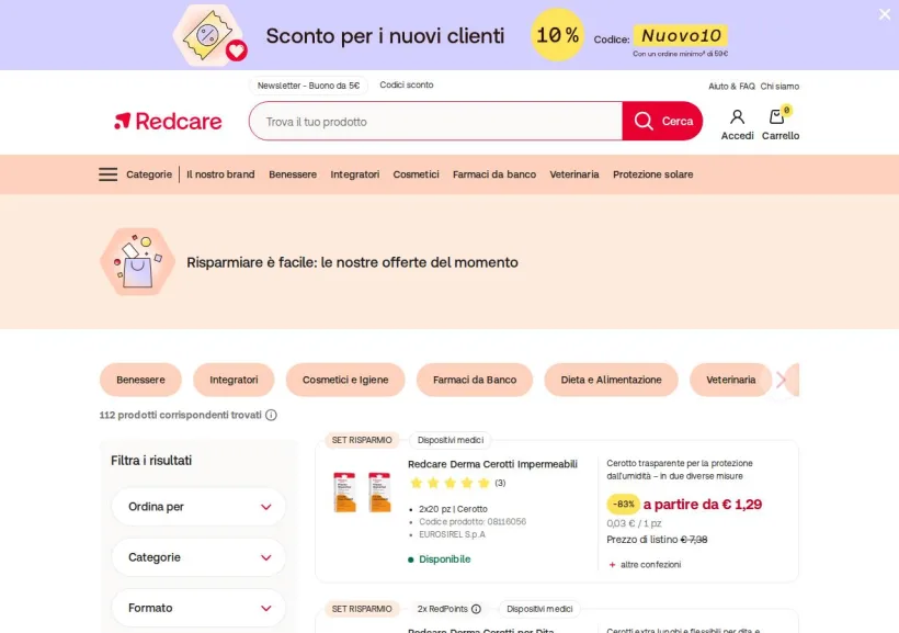 Schermata della pagina offerta di Shop Farmacia