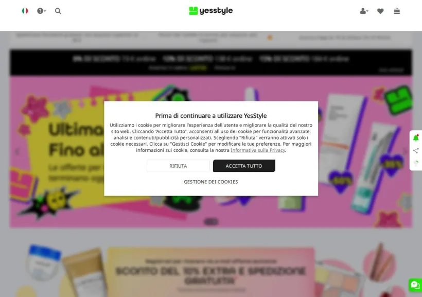 Schermata della pagina offerta di YesStyle