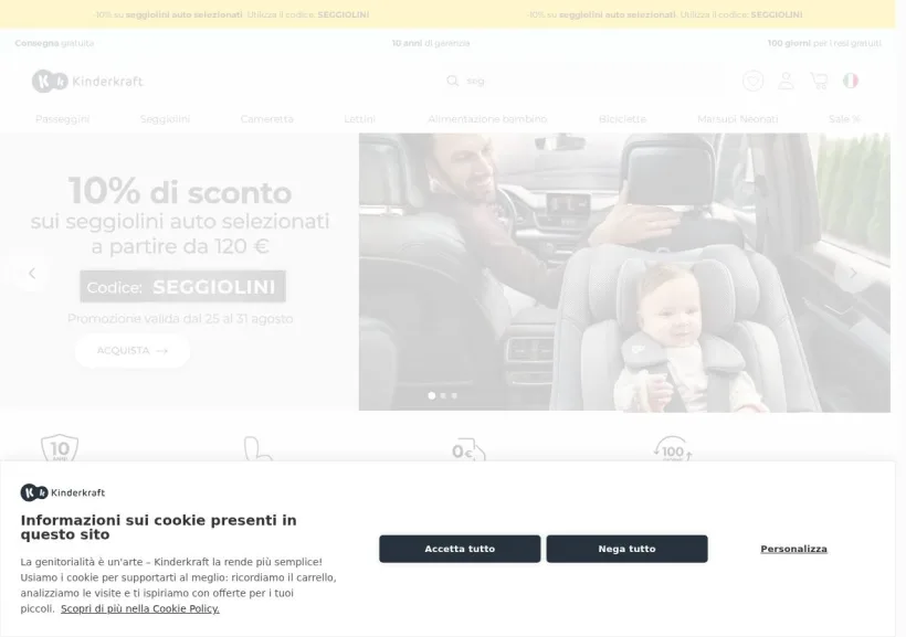 Schermata della pagina offerta di KinderKraft