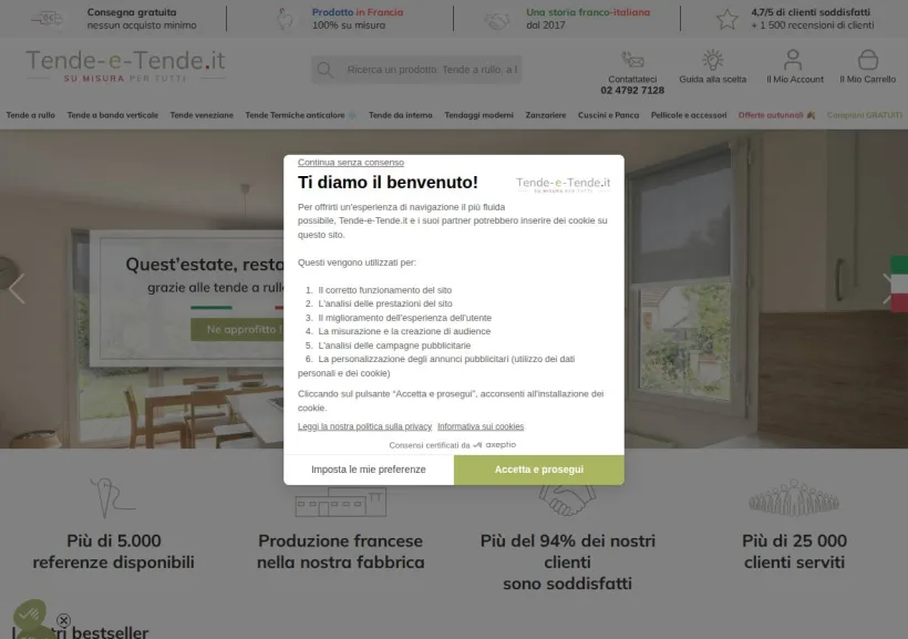 Schermata della pagina offerta di Tende e tende