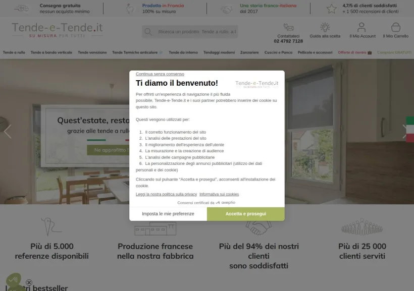Schermata della pagina offerta di Tende e tende