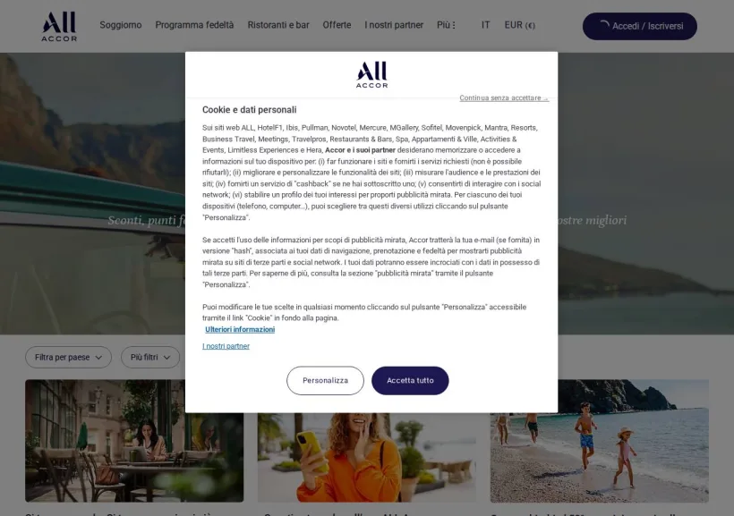 Schermata della pagina offerta di ALL Accor Live Limitless