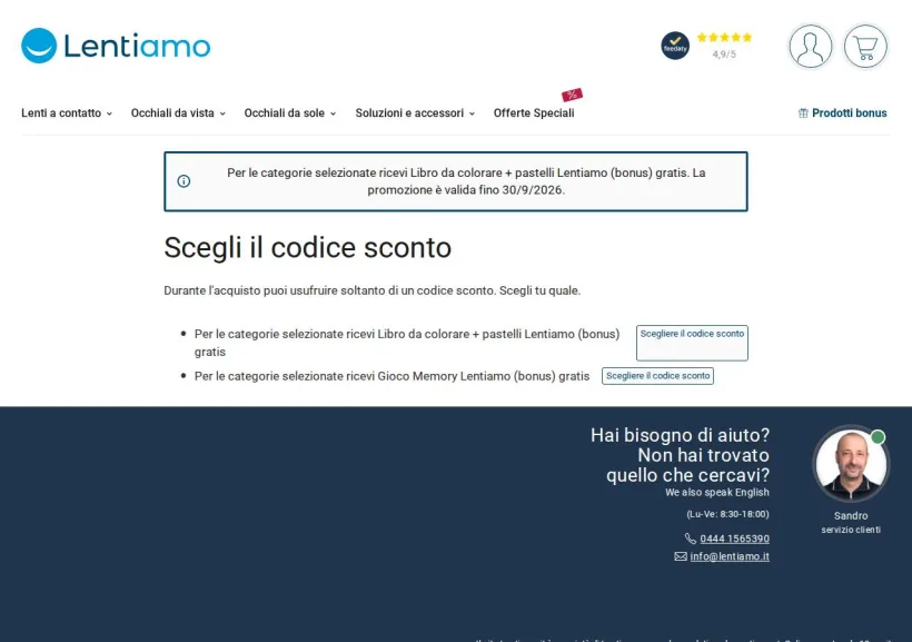 Schermata della pagina offerta di Lentiamo