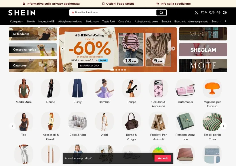 Schermata della pagina offerta di Shein
