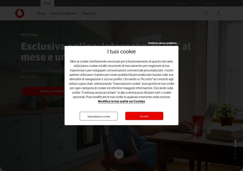Schermata della pagina offerta di Vodafone