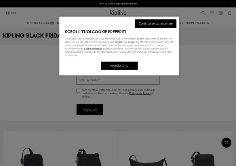 Schermata della pagina offerta di Kipling