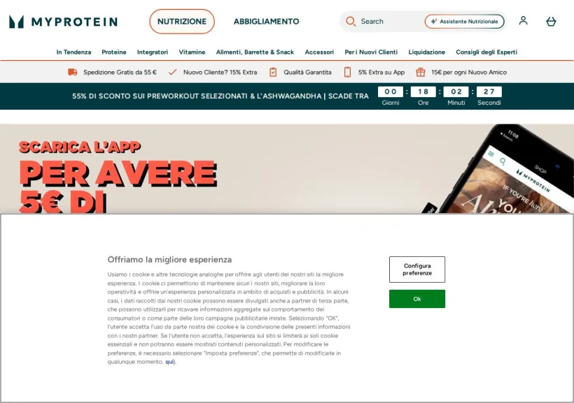 Schermata della pagina offerta di MyProtein