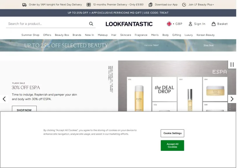 Schermata della pagina offerta di Look Fantastic