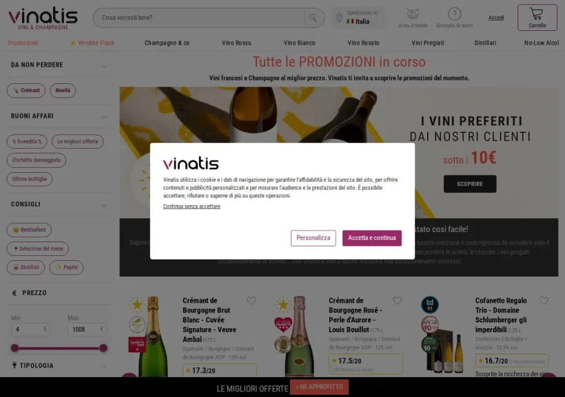 Schermata della pagina offerta di Vinatis
