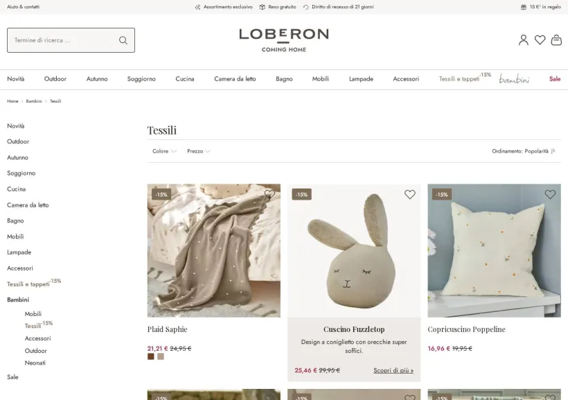 Schermata della pagina offerta di Loberon