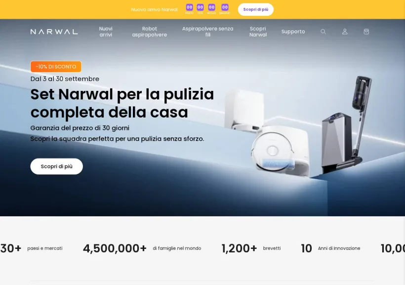 Schermata della pagina offerta di Narwal