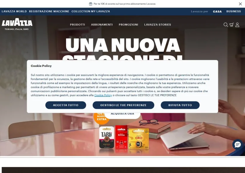Schermata della pagina offerta di Lavazza