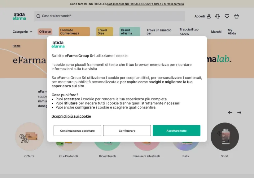 Schermata della pagina offerta di eFarma