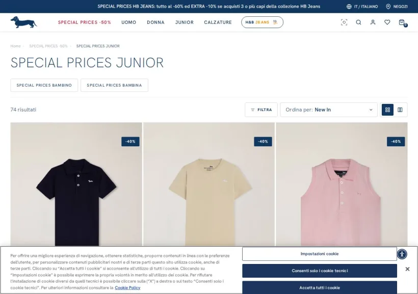Schermata della pagina offerta di Harmont & Blaine