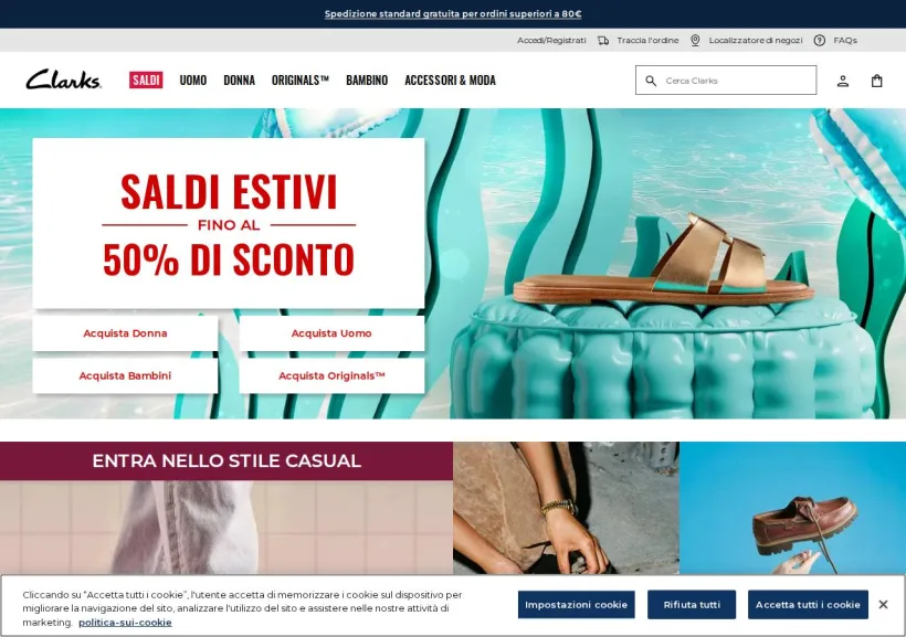 Schermata della pagina offerta di Clarks